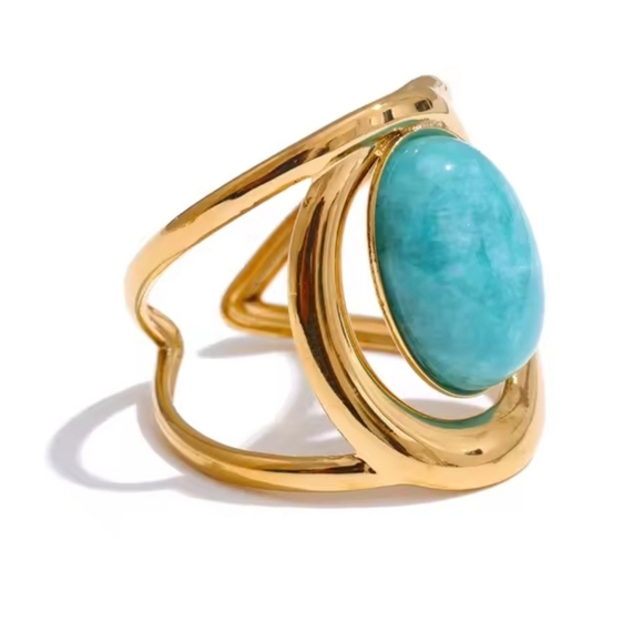 Gold Ring with Turquoise Stone - Picture 1 of 5